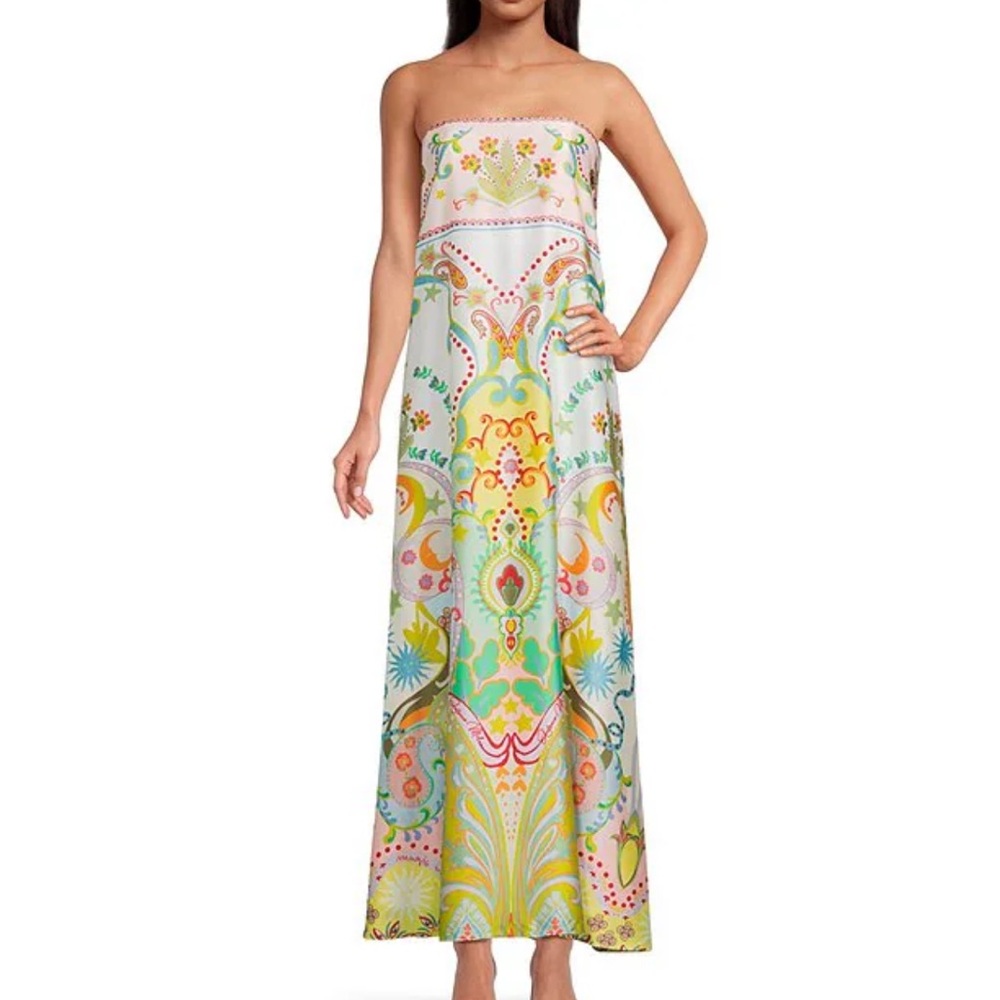 Antonio Melani Dress Sz 10 Lucia Printed Satin Strapless Maxi Vacation Summer